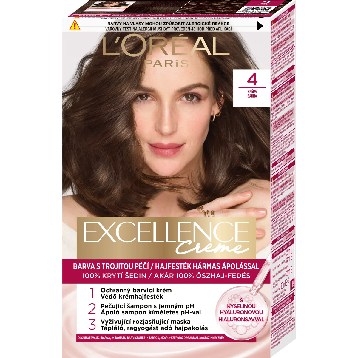 Loréal Paris Excellence Cream odstín 4 Hnědá barva na vlasy 1 ks