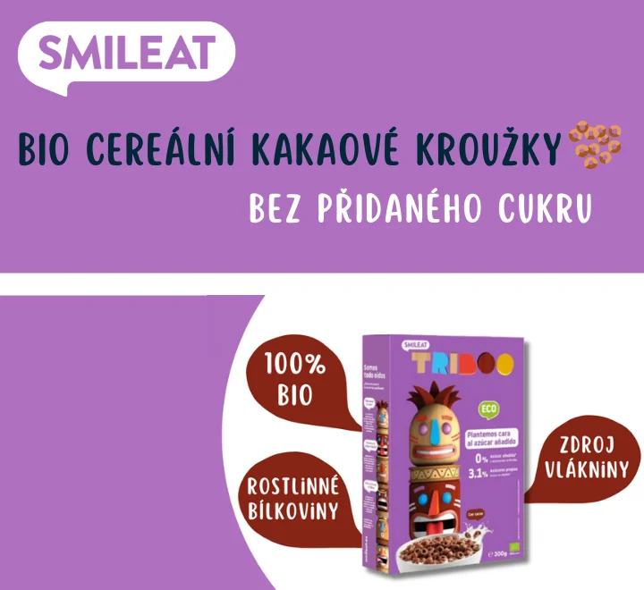 Smileat BIO cereální kakaové kroužky bez přidaného cukru. Smileat BIO cereální kakaové kroužky bez přidaného cukru.