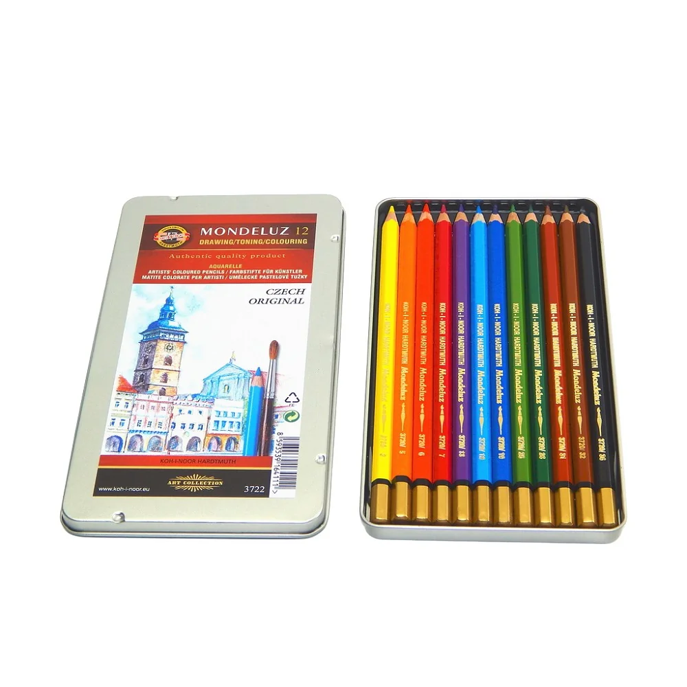 KOH-I-NOOR MONDELUZ 3722/12 - akvarelové pastelky České Budějovice v plech. pouzdře - 12 ks