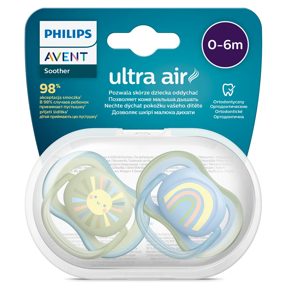 Philips Avent Šidítko Ultra air 0–6m chlapec 2 ks duha