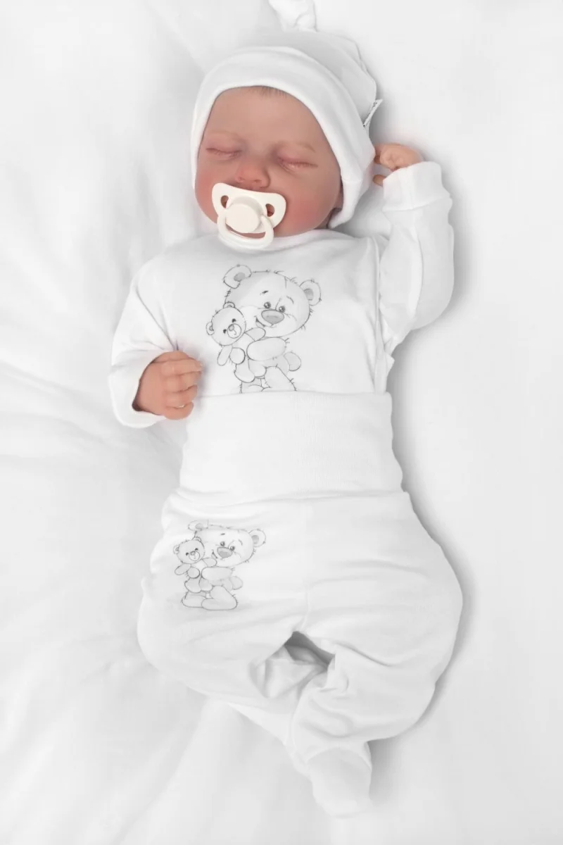 Baby Nellys Soupravička do porodnice pro miminko, 5D, Little Teddy, bílá, vel. 56