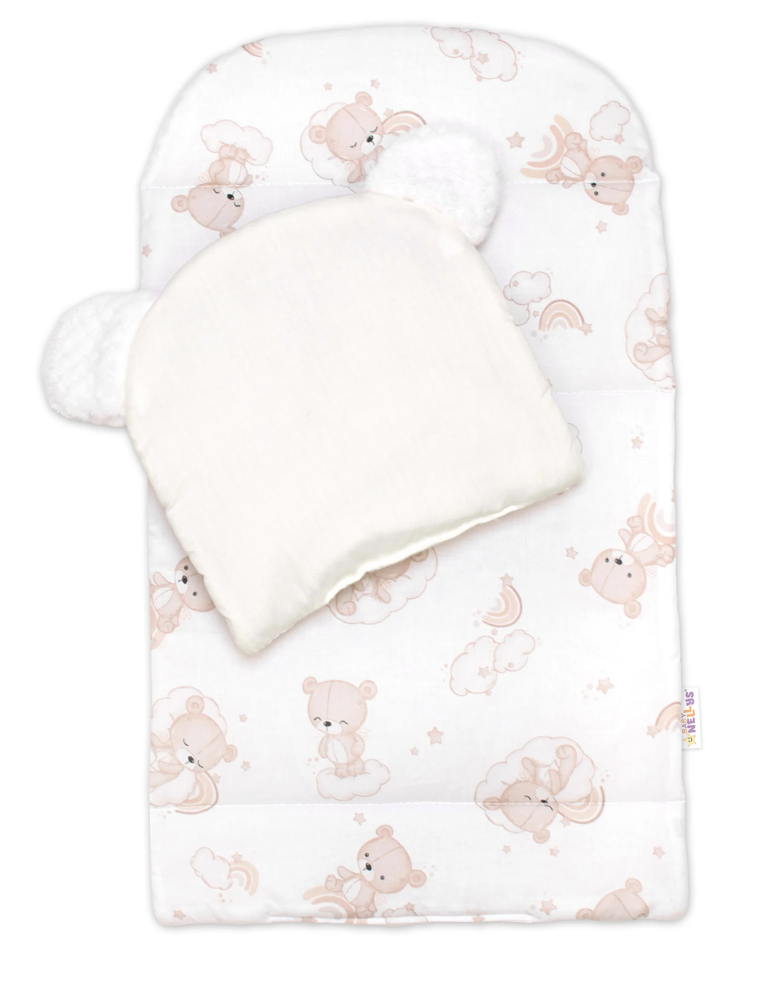 Baby Nellys Oboustranné hnízdečko, podložka + polštářek 3D, Bavlna, Malý medvídek, bílé