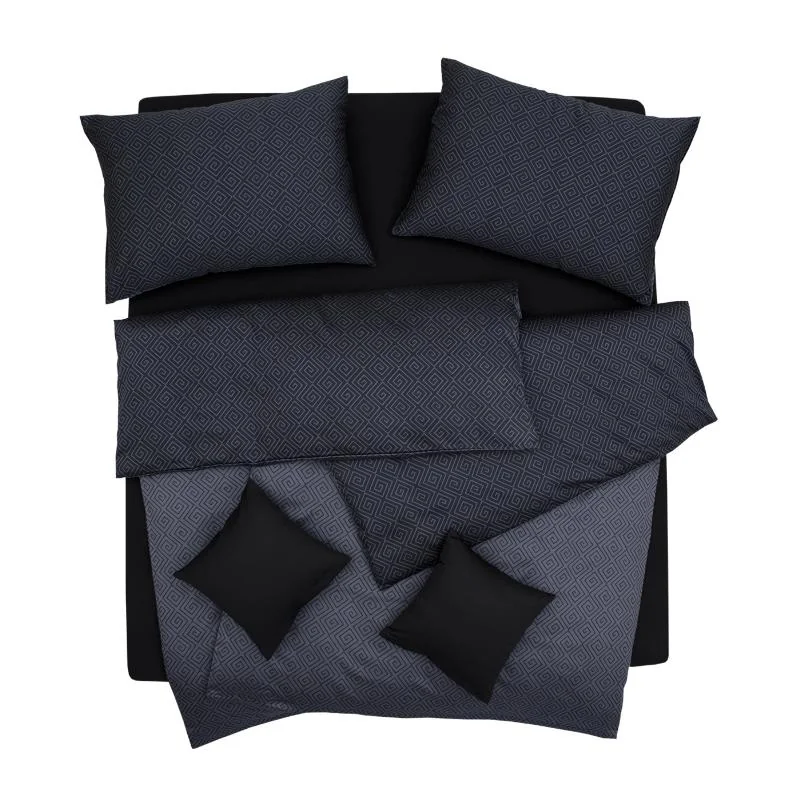 SCANquilt povlečení SATÉN DESIGN kristal šedočerná+černošedá 140 x 200/70 x 90 cm