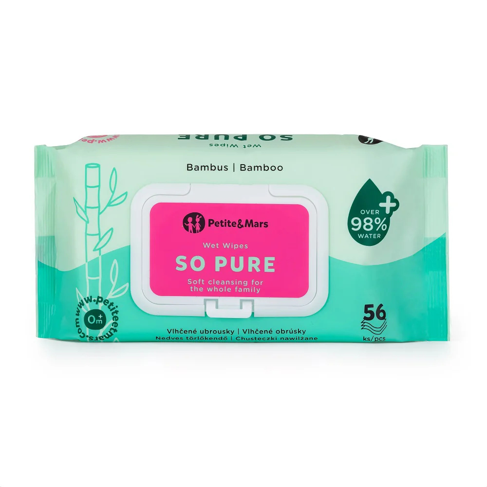 Petite&Mars Ubrousky vlhčené SO PURE bambusové 12x56 ks