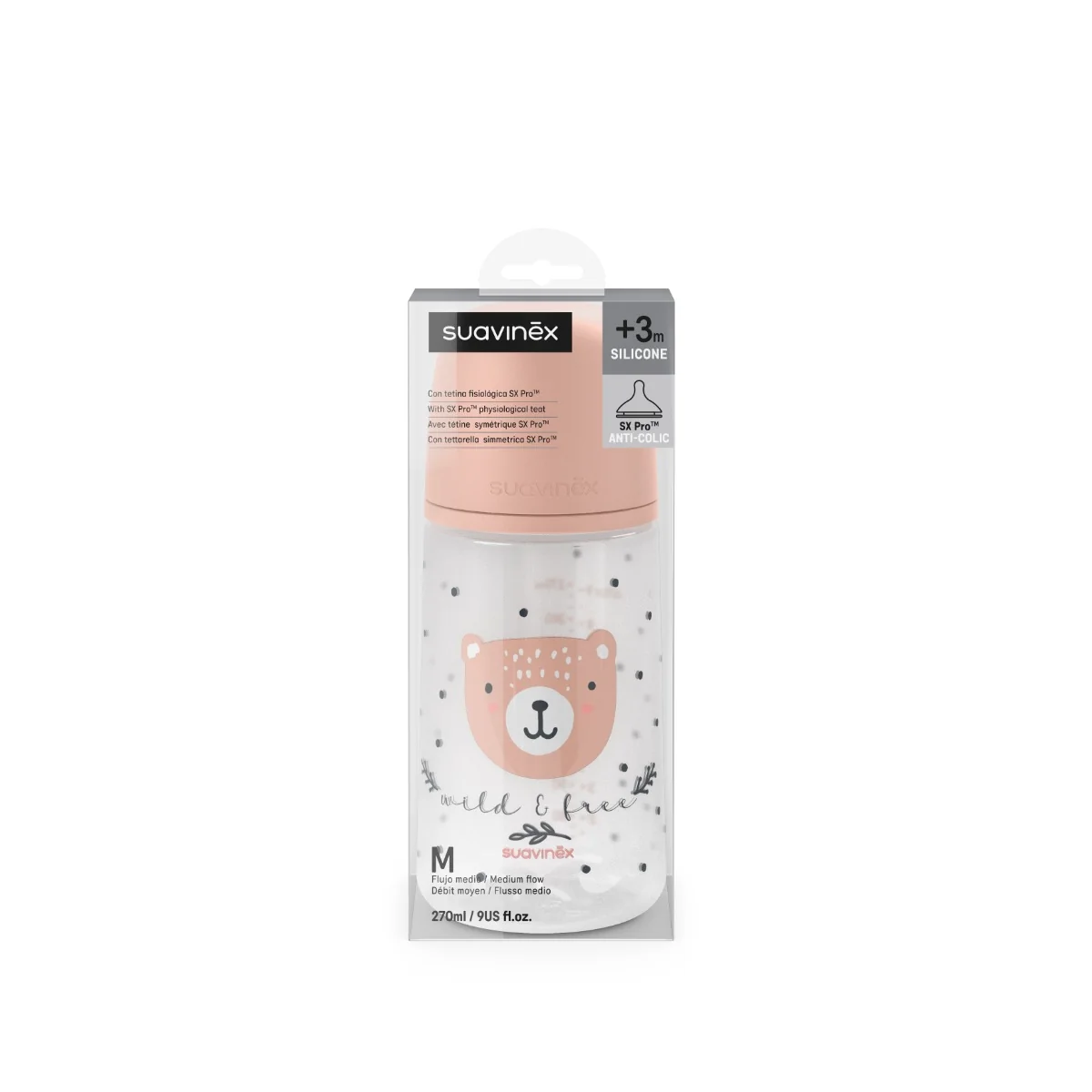 Suavinex Kojenecká láhev WILD&FREE M 270 ml 1 ks růžová