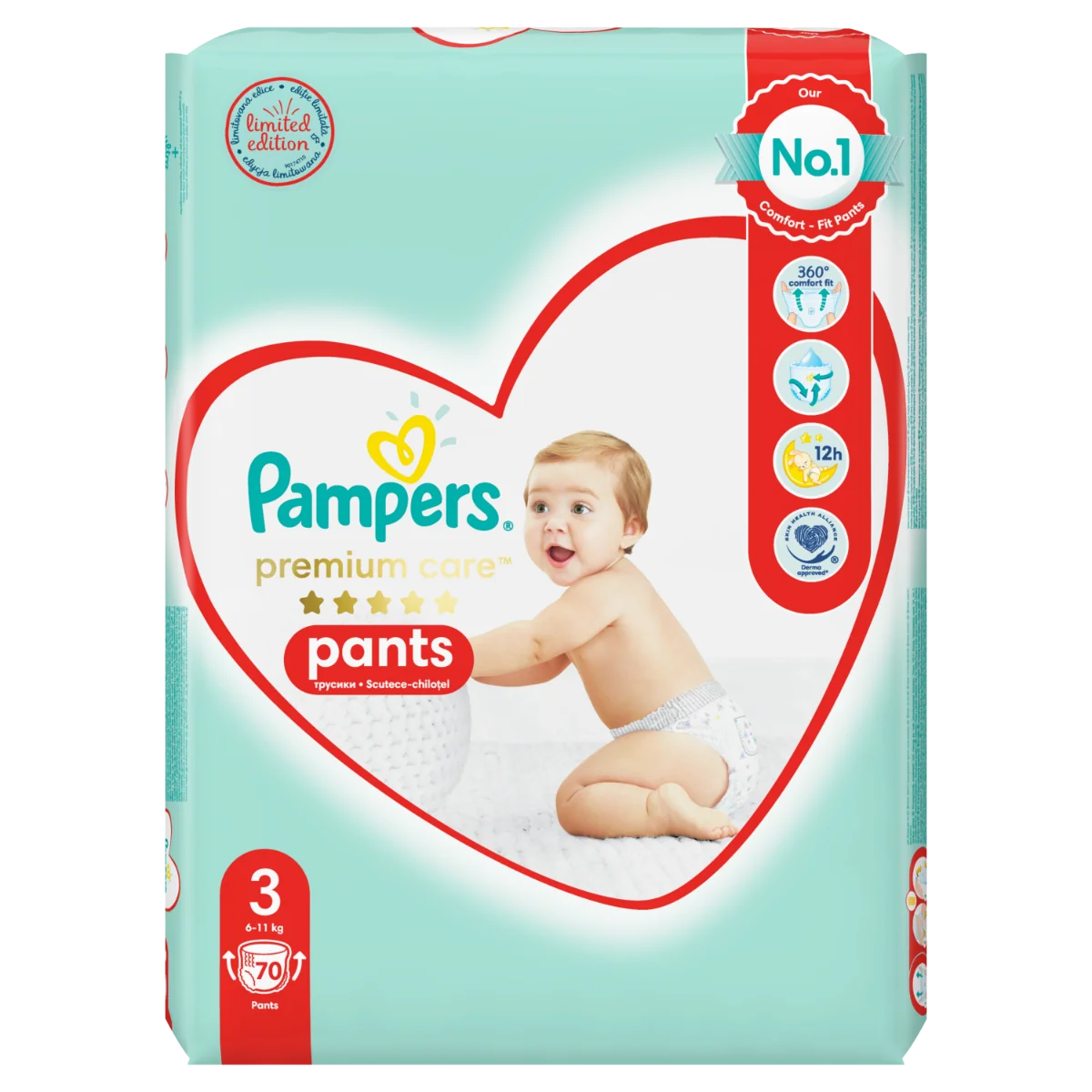 Pampers Premium Care Pants vel. 3 dětské plenkové kalhotky 70 ks