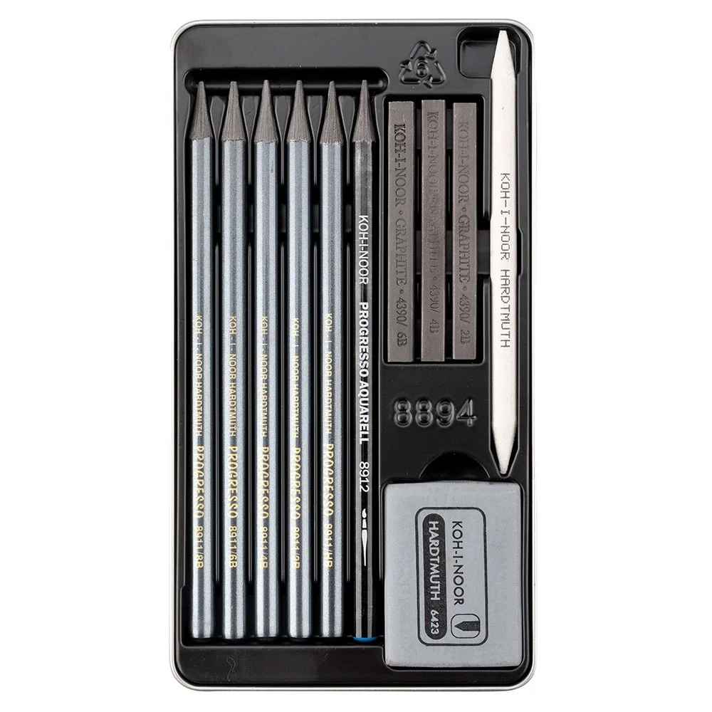 KOH-I-NOOR GIOCONDA 8894 - kreslířská sada pro černobílou kresbu v plech. pouzdře - 11 ks