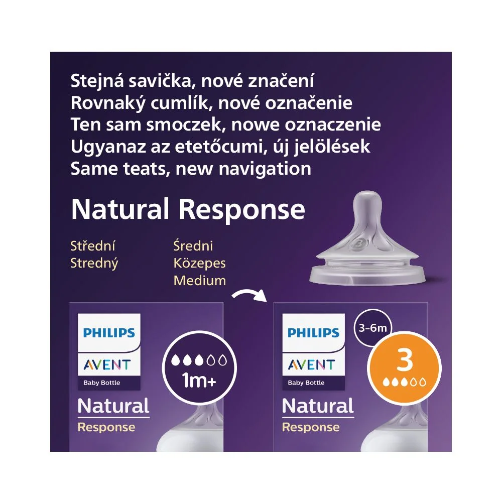 Philips Avent Natural Response 3 Savička střední průtok 1m+ 2 ks