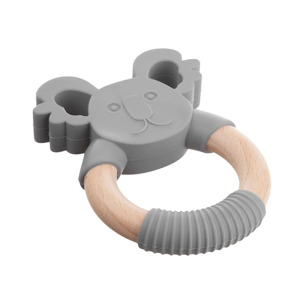 Akuku Silikonové, dřevěné kousátko Koala, šedé