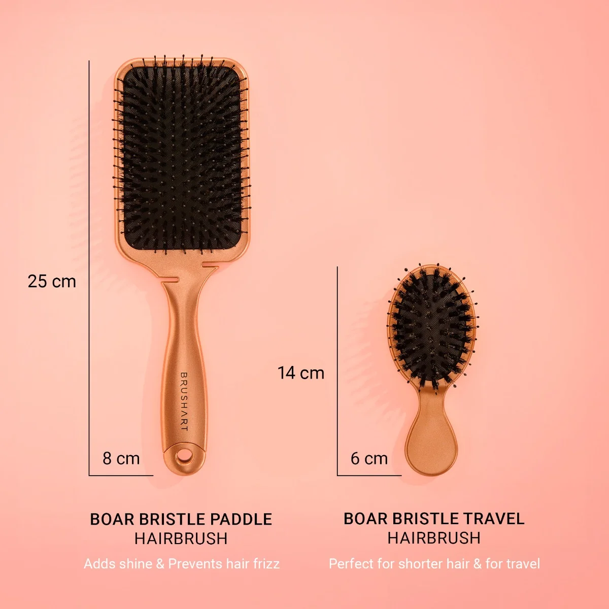 BrushArt Hair Plochý kartáč s kančími štětinami 1 ks Metallic Pink