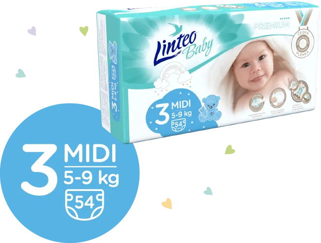 Linteo Baby PREMIUM 3 Midi 5-9 kg dětské plenky 54 ks