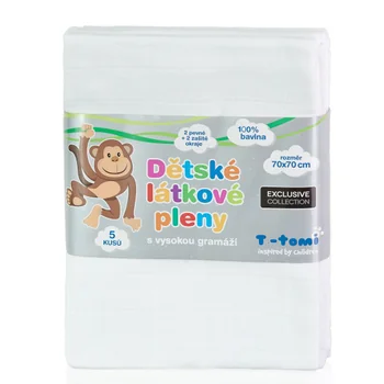 T-tomi Látkové TETRA pleny EXCLUSIVE COLLECTION 70x70 cm 5 ks bílé
