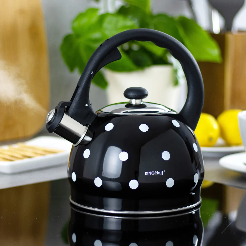 Kinghoff Nerezová varná konvice s píšťalkou 2,6 l, černá s puntíky