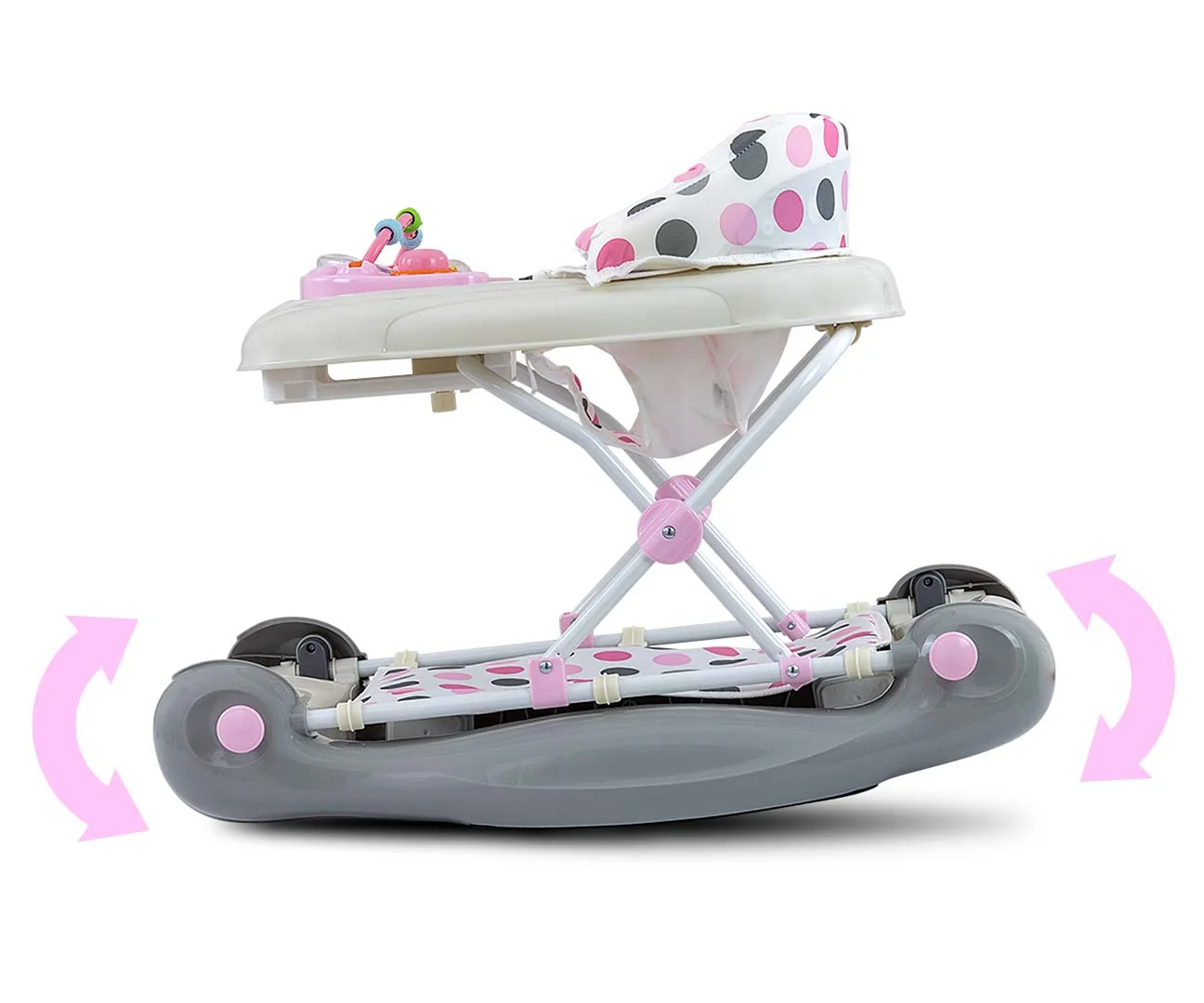 Milly Mally Dětské chodítko Patrol Plus 2v1 se světly a zvuky – Dots pink,grey