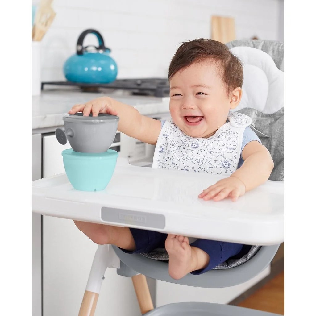 SKIP HOP Set jídelní s hrníčkem 5 ks Easy-Feed Mealtime Set Teal/Grey 6m+