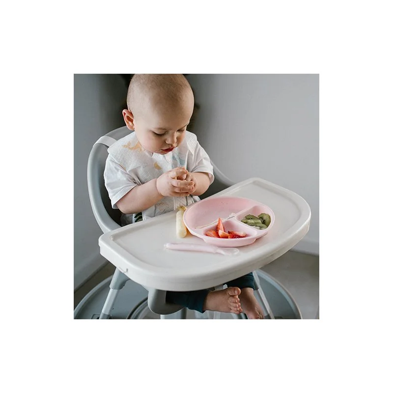 Babyono Silikonový talíř pro děti, tříkomorový s přísavkou - růžový