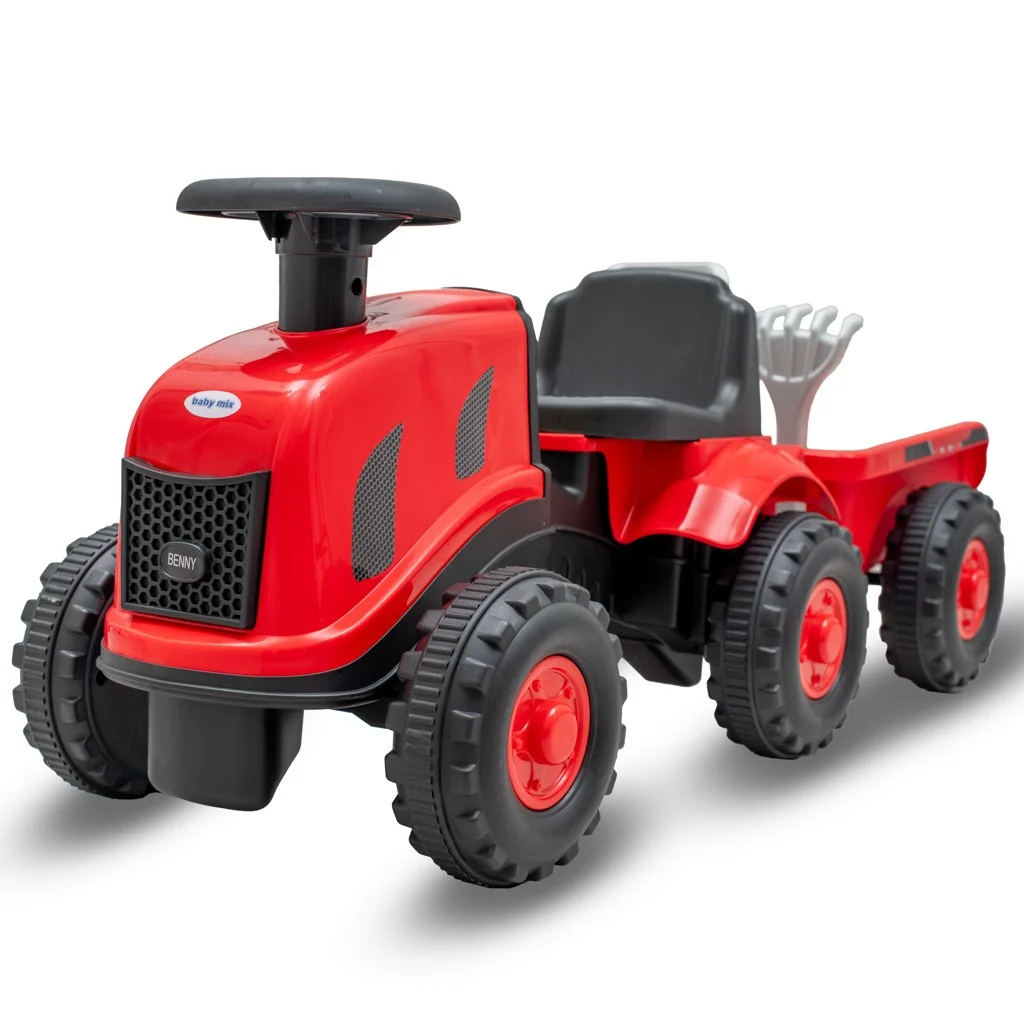 Baby Mix Dětské odrážedlo traktor s vlečkou Benny  červený