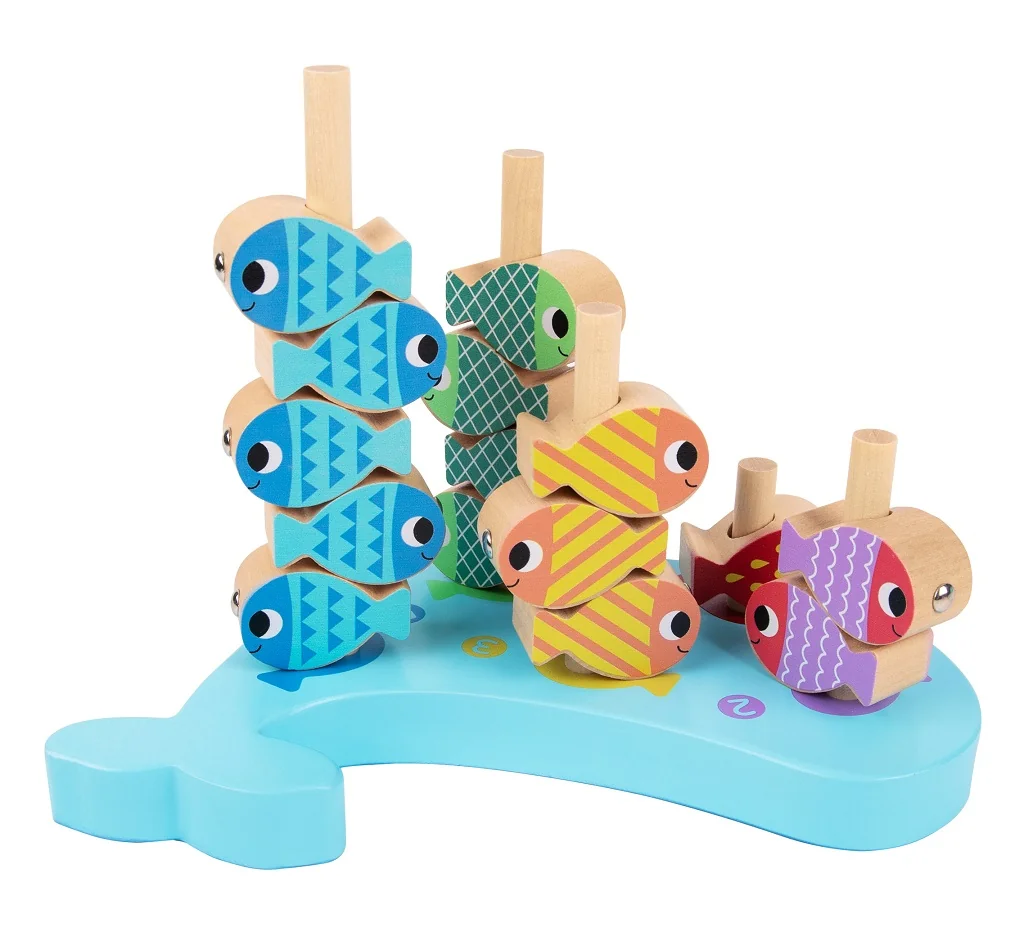 2Kids Toys Motorická hra 3v1 Velryba – rybaření, navlékání, třídění, cert. dřevo, 3+