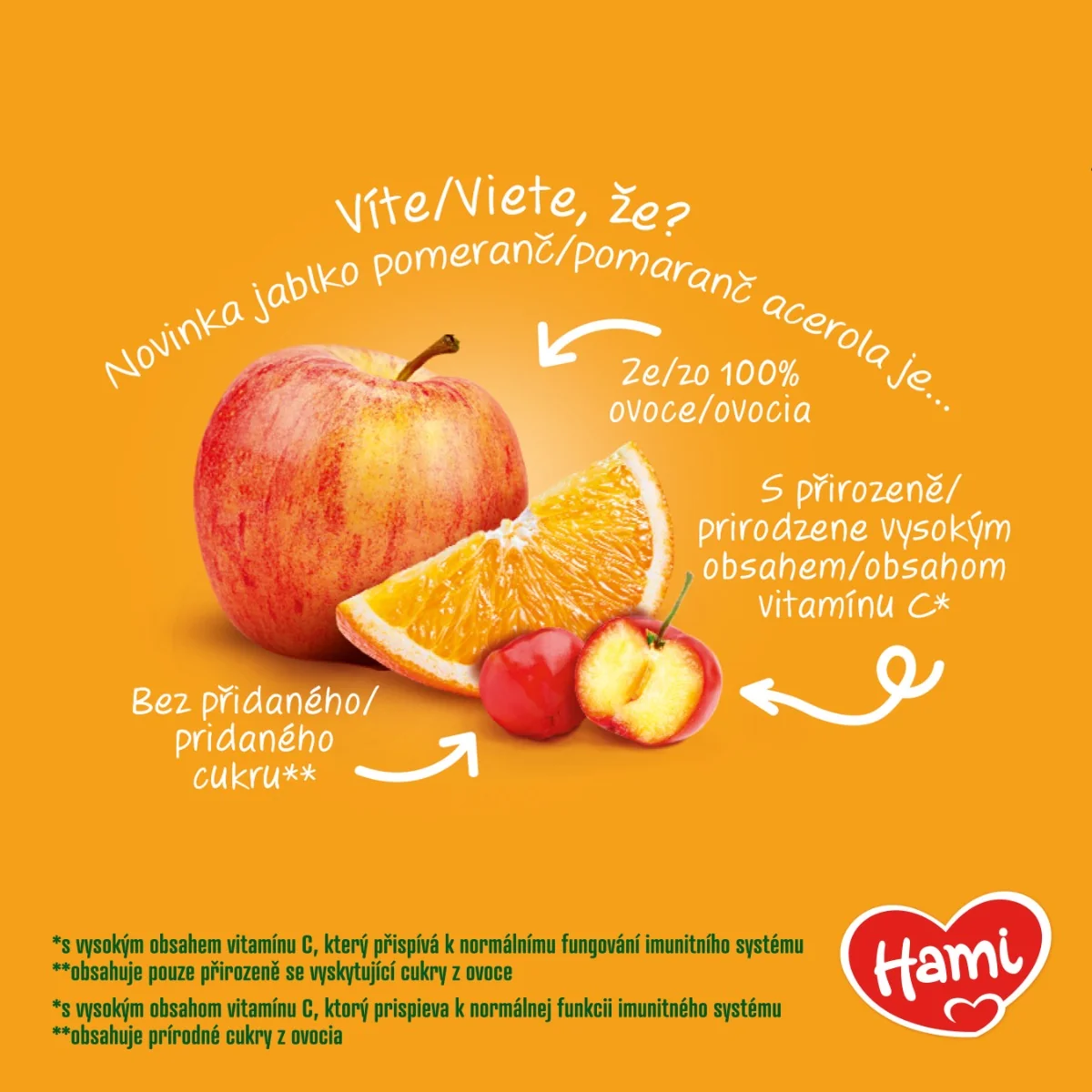 Hami 100% ovoce Jablko pomeranč a acerola 8m+ 4x100 g