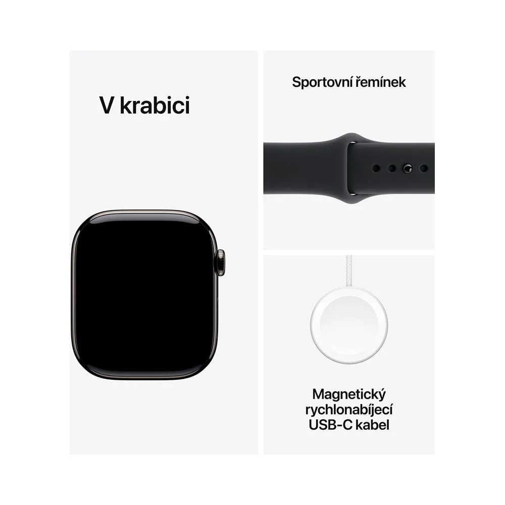 Apple Watch 11 42 mm titan, sportovní řemínek S/M chytré hodinky