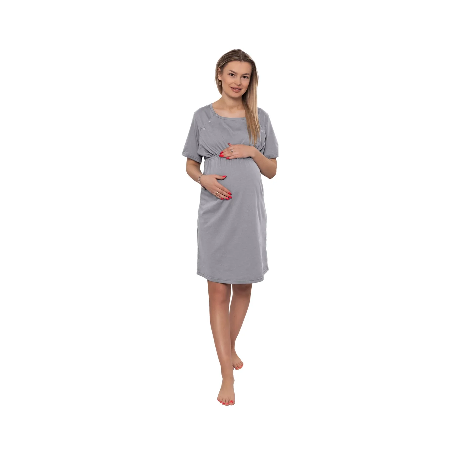 Be MaaMaa Dámská těhotenská/kojící noční košile Luna, šedá, vel. XXL