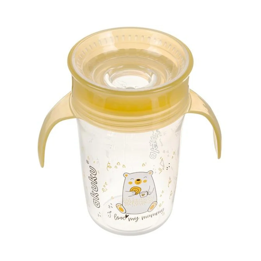Akuku Nevylévající hrneček s úchyty, I love mum Mummy 240 ml, transparentní/žlutý