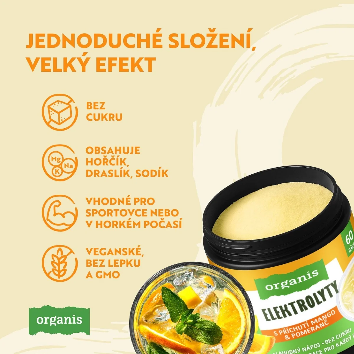 Organis Elektrolyty mango+pomeranč 60 dávek 314 g
