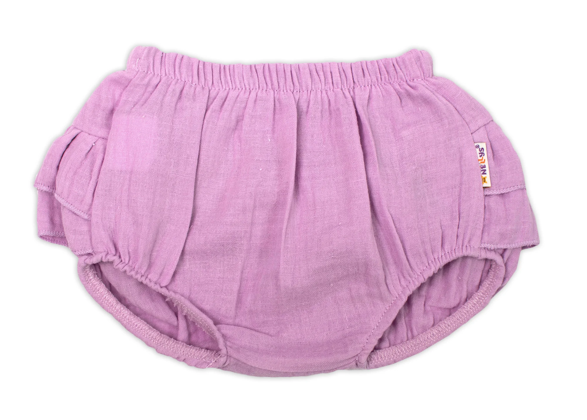 Baby Nellys 3-dílná mušelínová soupravička, body, kraťasky + čelenka GIRL, lila