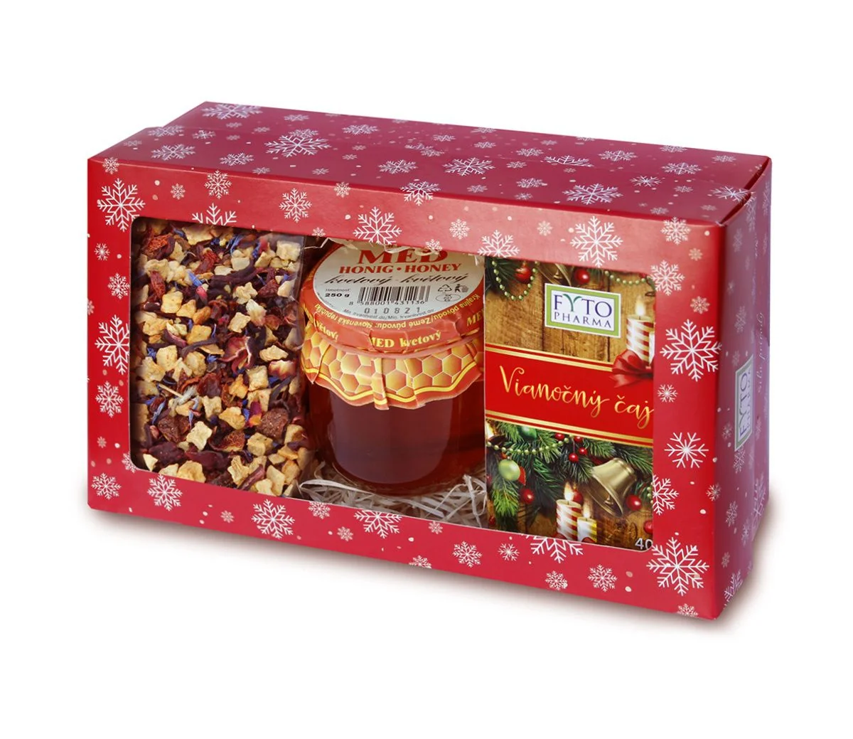 Fytopharma Dárková kazeta Vánoční čaj sypaný 100 g + porcovaný 20 x 2 g + květový med 250 g