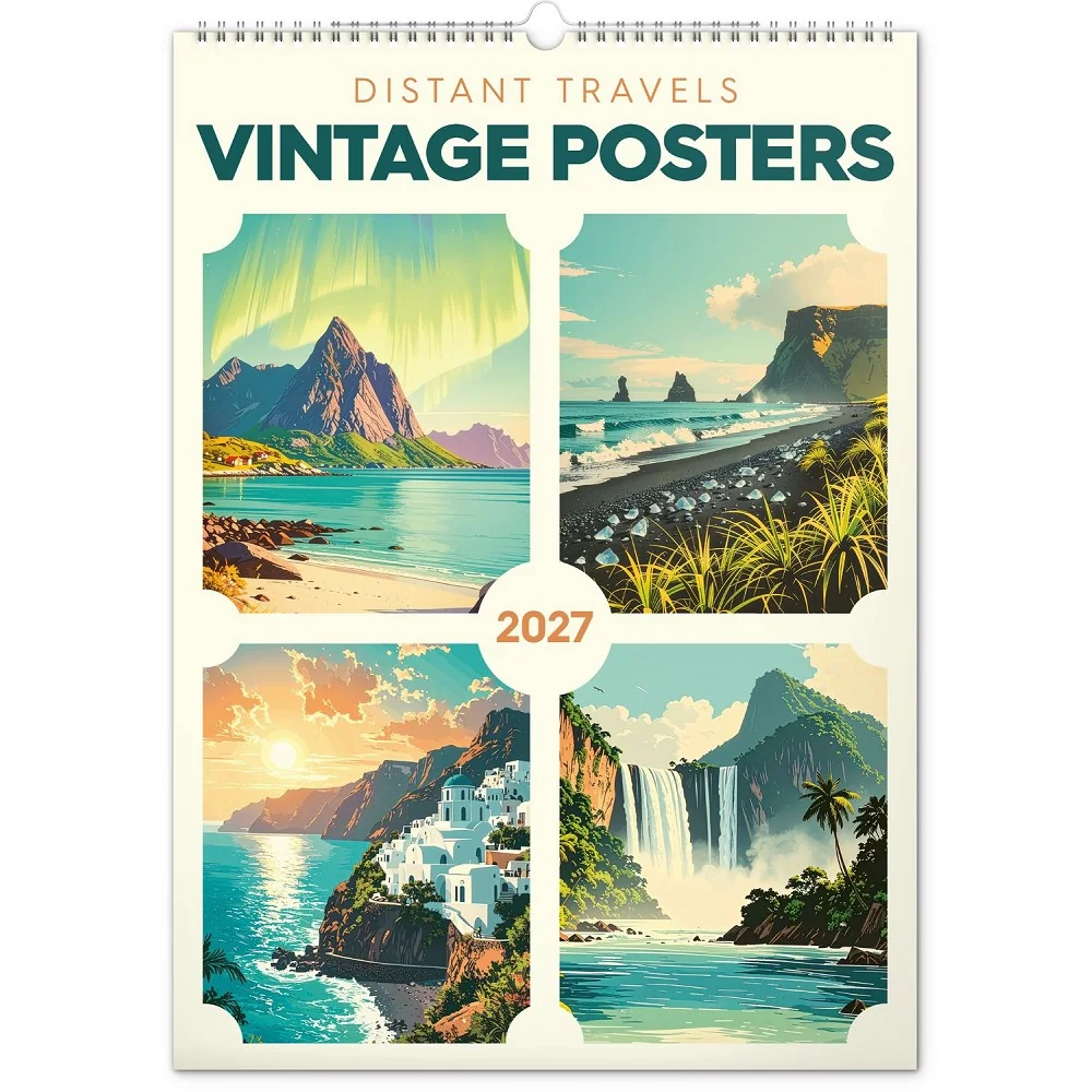 NOTIQUE Nástěnný kalendář Vintage plakáty - tropické ráje 2027 33 × 46 cm