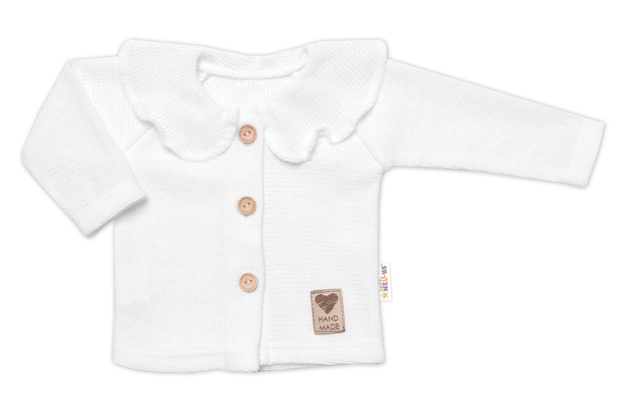 Baby Nellys Pletený svetřík s volánkem Girl, bíly vel. 62