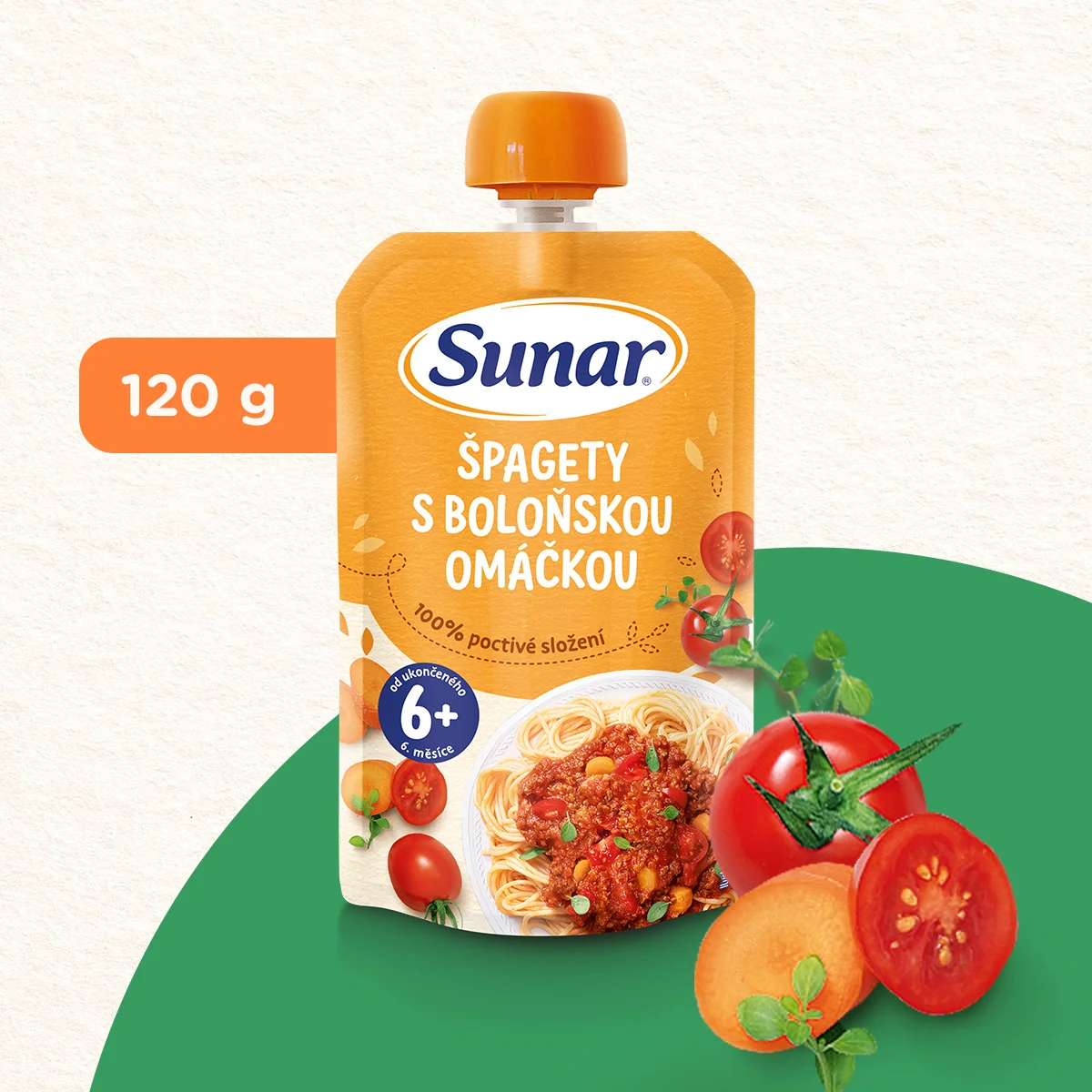 Sunar Příkrm Špagety s boloňskou omáčkou 6m+ kapsička 120 g
