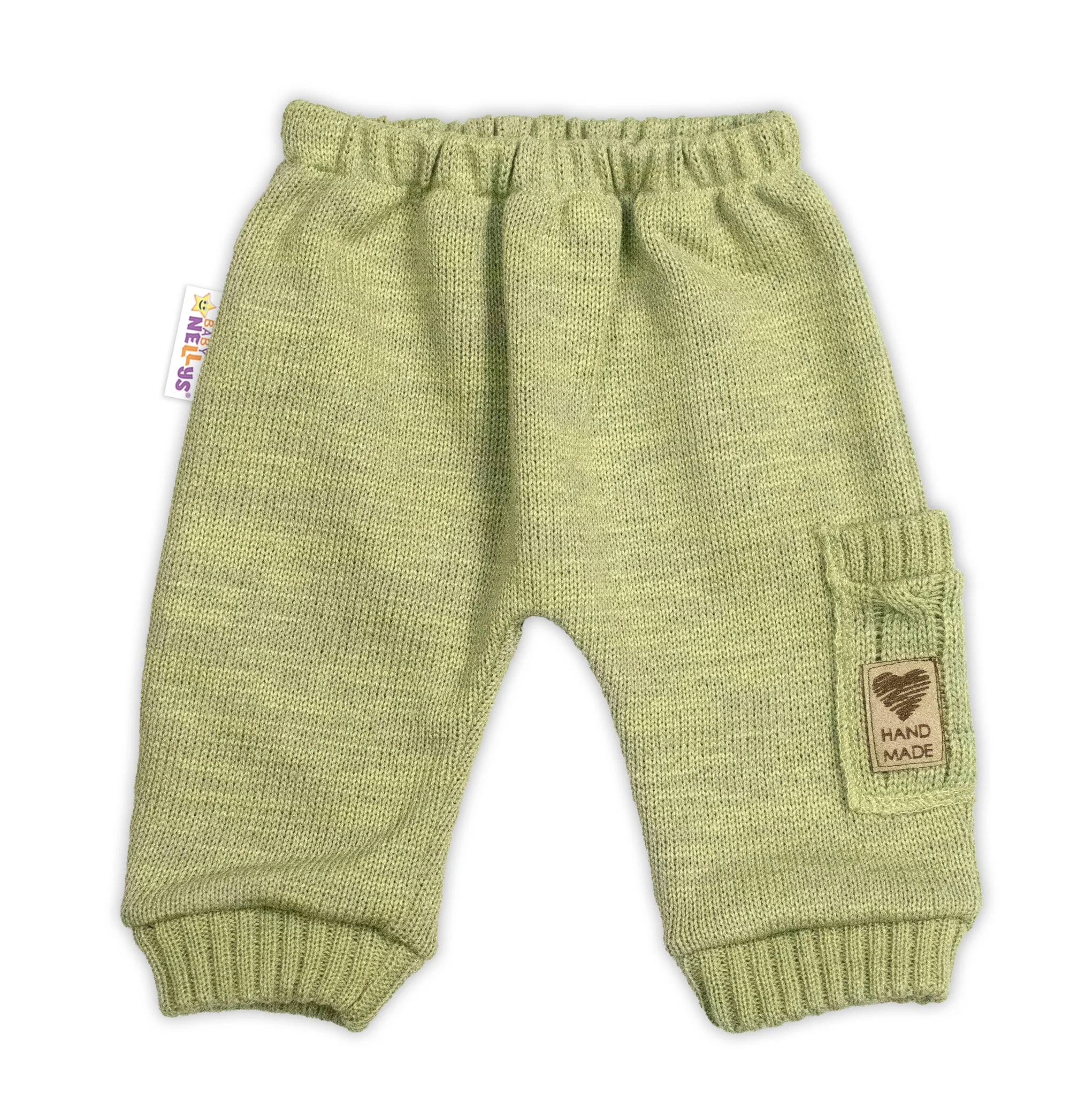 Baby Nellys Rostoucí pletený svetřík a kalhoty s kapsou Hand Made 2D, Nature, olivová