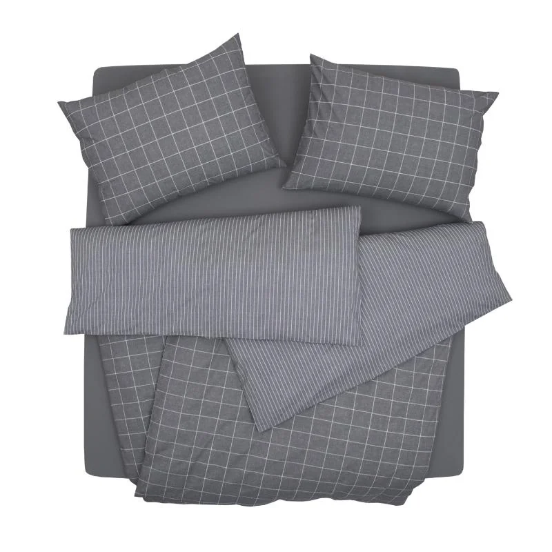 SCANquilt povlečení KLASIK kostka+proužek šedá 140 x 200/70 x 90 cm