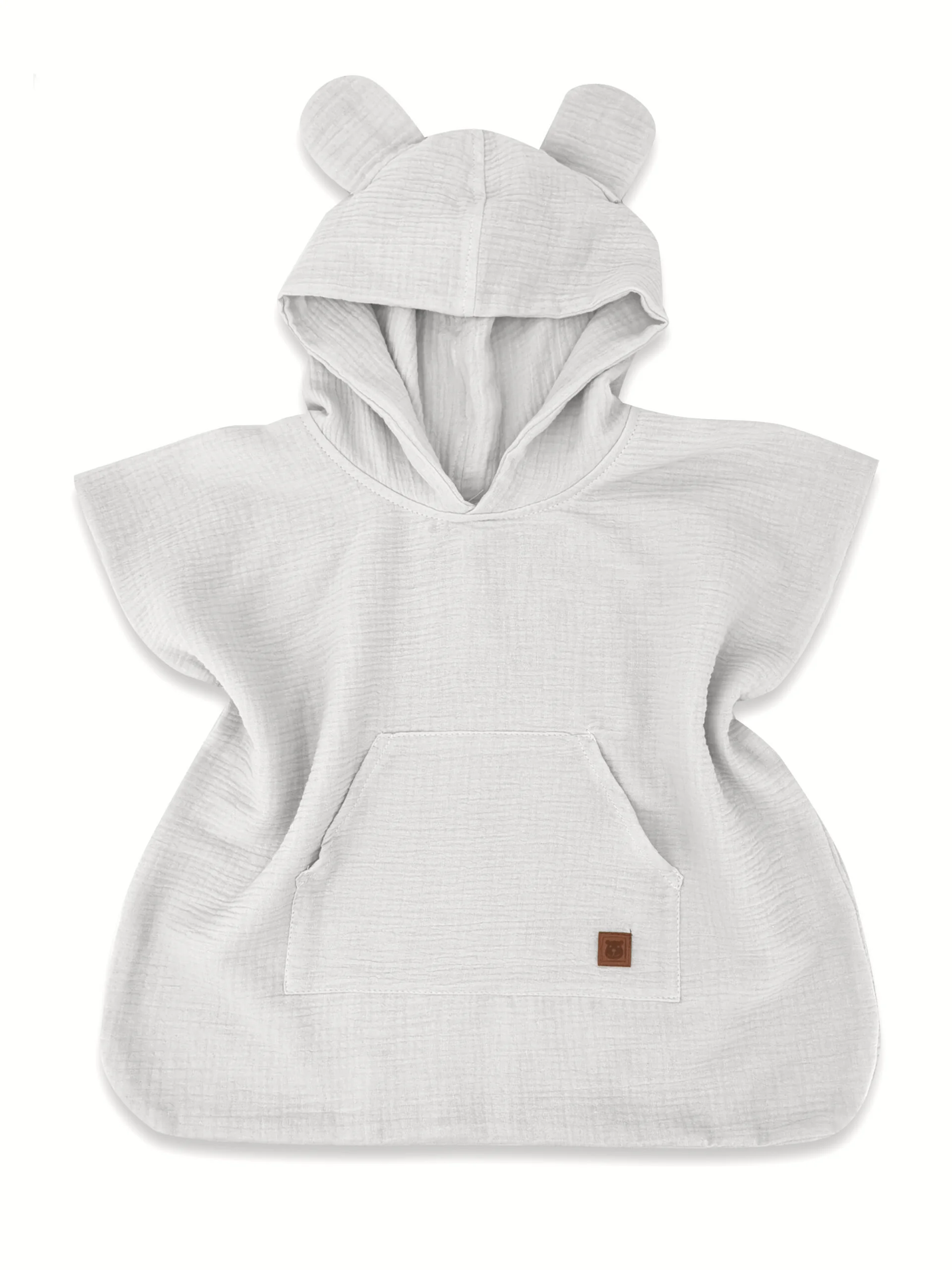 Baby Nellys Dětské mušelínové pončo lux s kapucí Teddy, rychleschnoucí, šedé