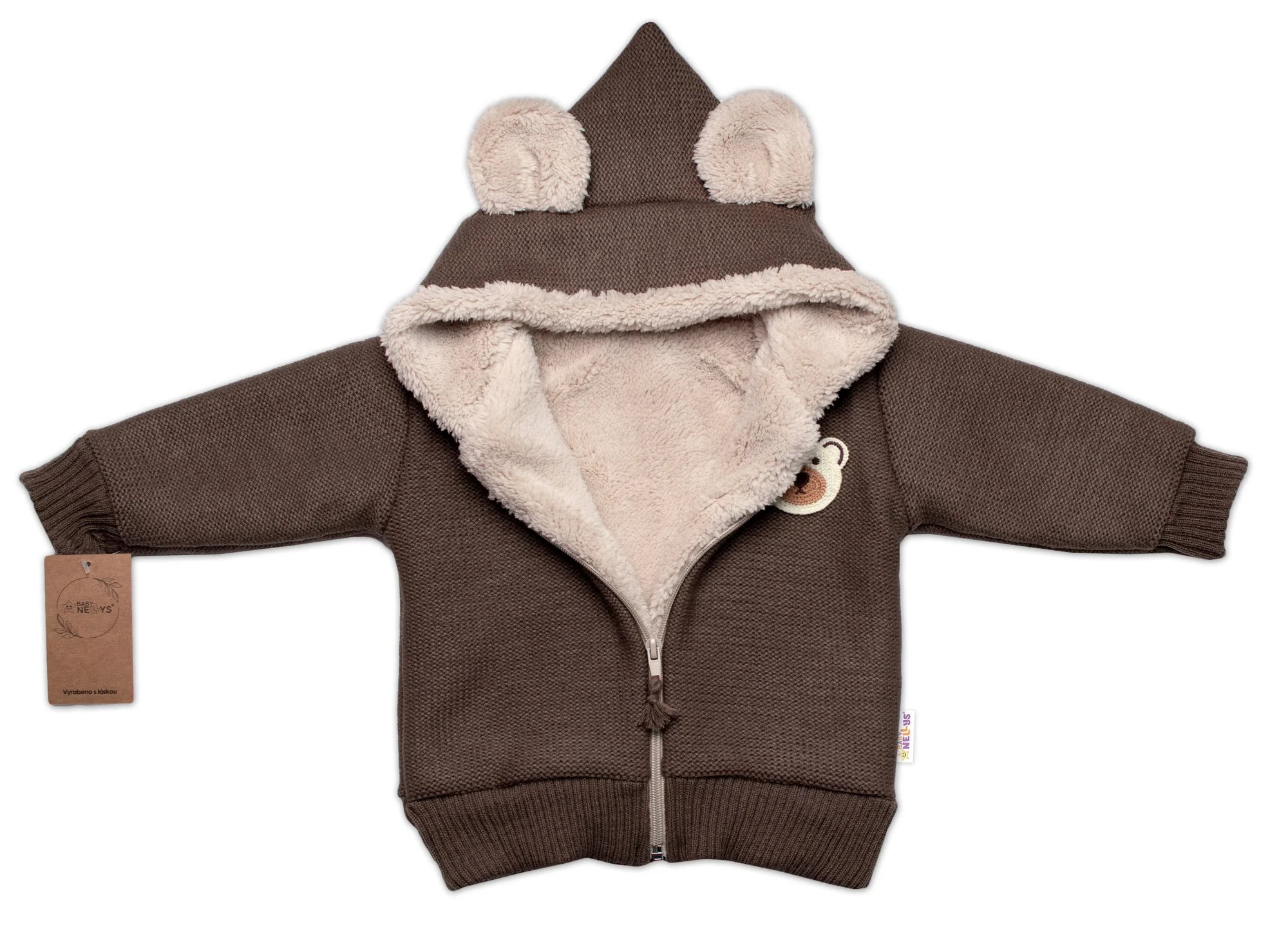 Baby Nellys Oteplená pletená bundička Teddy Bear,hnědá,104/110