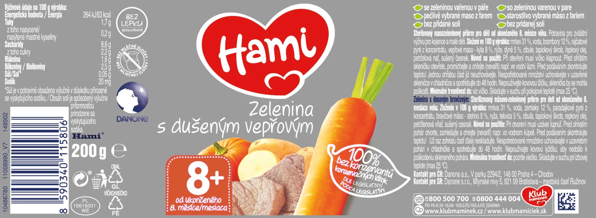 Hami Zelenina s dušeným vepřovým 8m+ 200 g