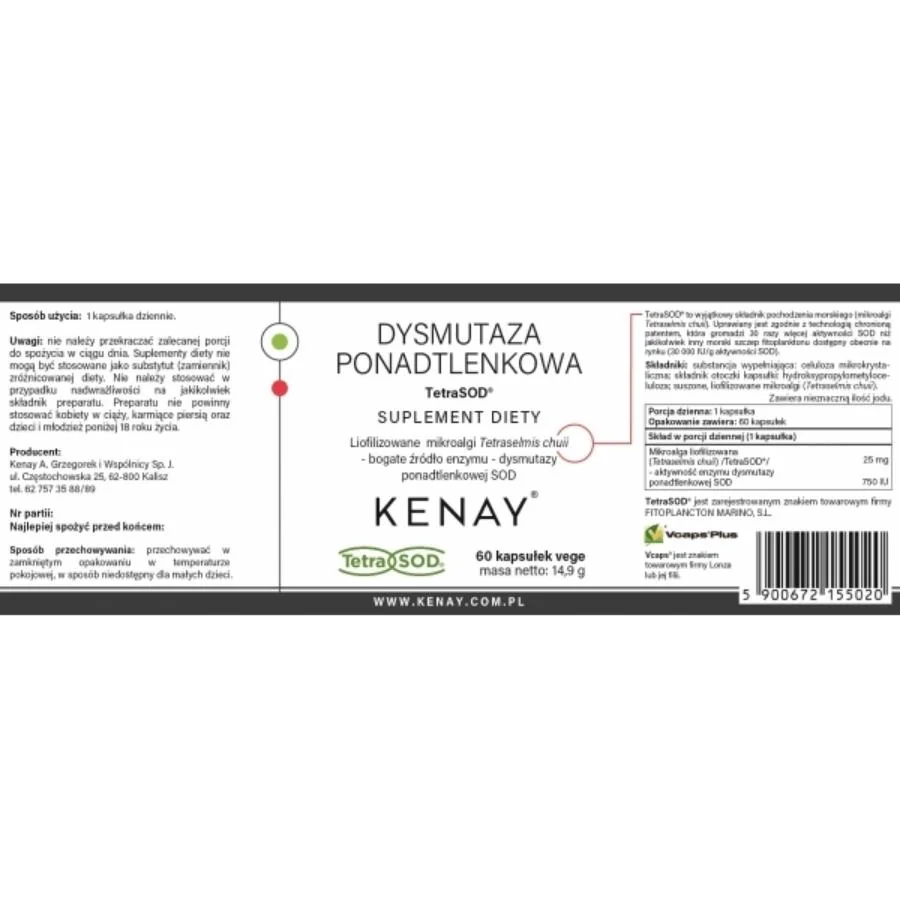 Kenay Dysmutáza superoxidu TetraSOD 60 kapslí