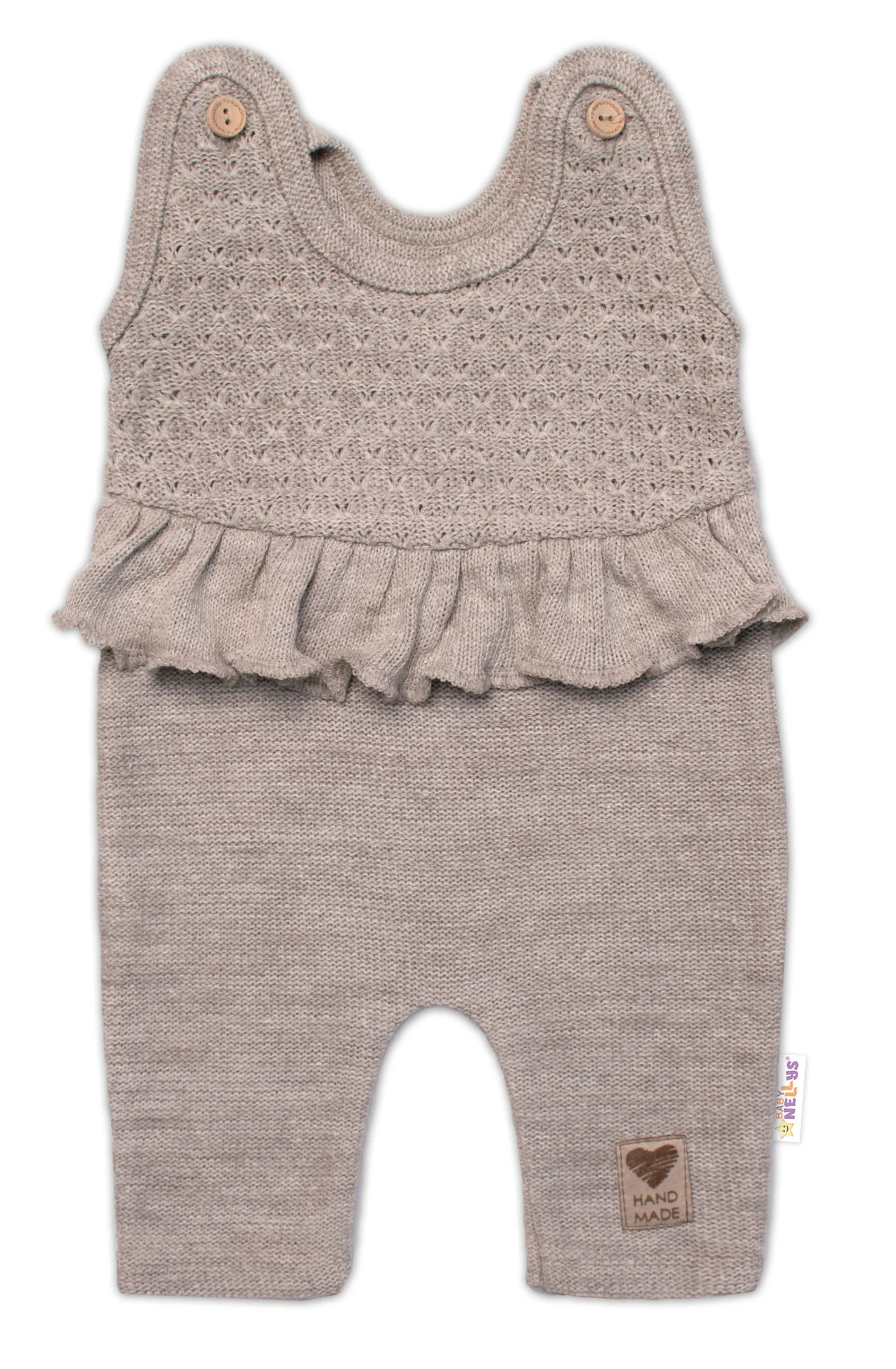 Baby Nellys Pletené láclové kalhoty Girl s volánkem, béžové, vel. 62 