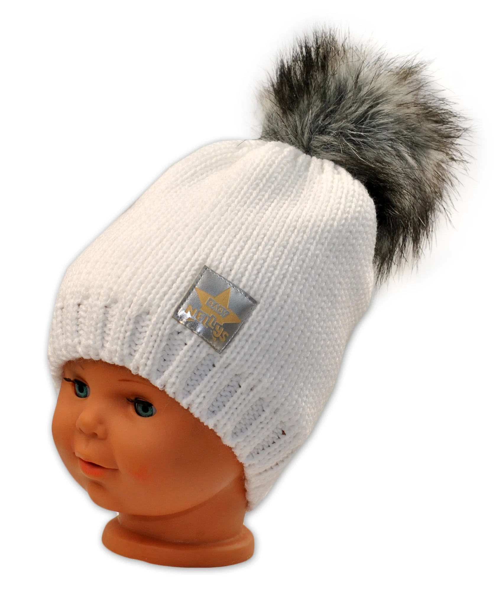 Baby Nellys Zimní čepička s bambulkou - bílá,