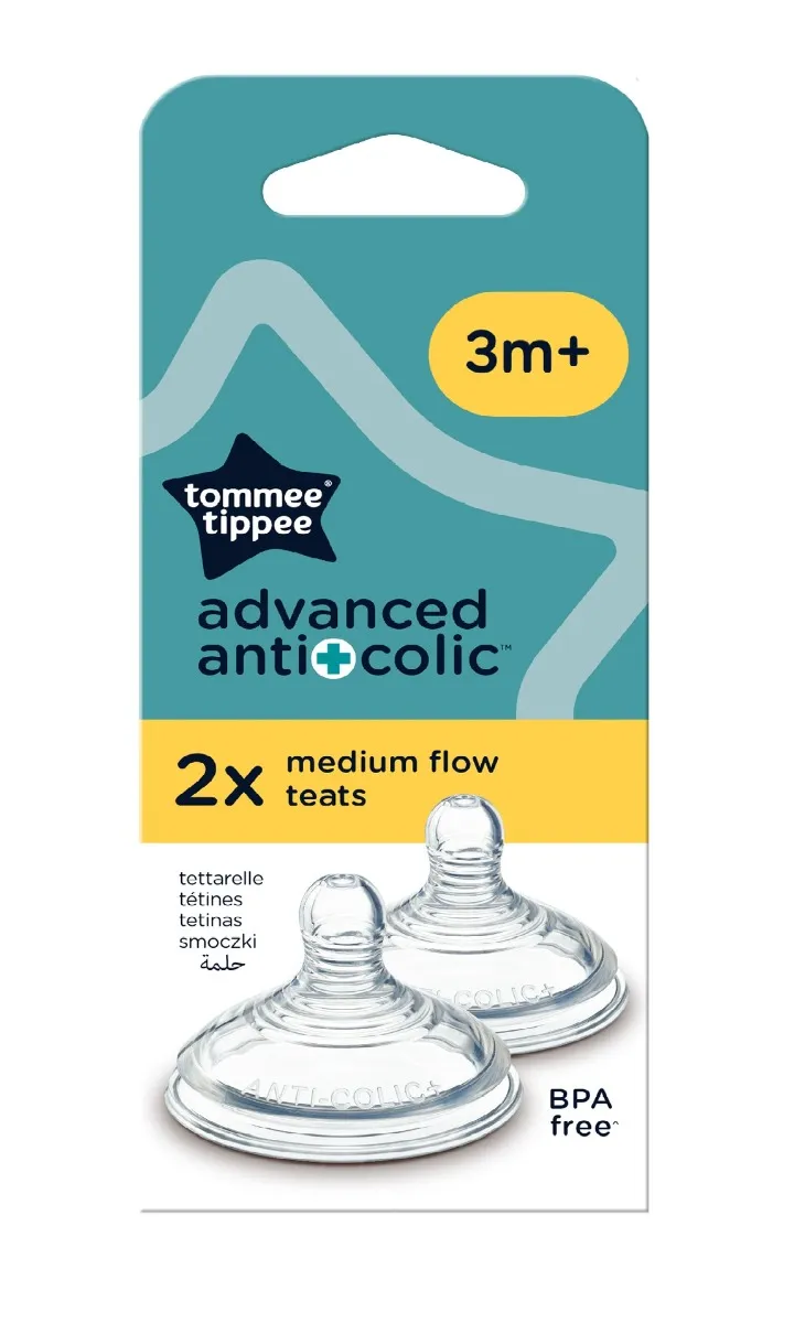 Tommee Tippee Advanced Anti-Colic Savička na lahev Střední průtok 3m+ náhradní savička 2 ks