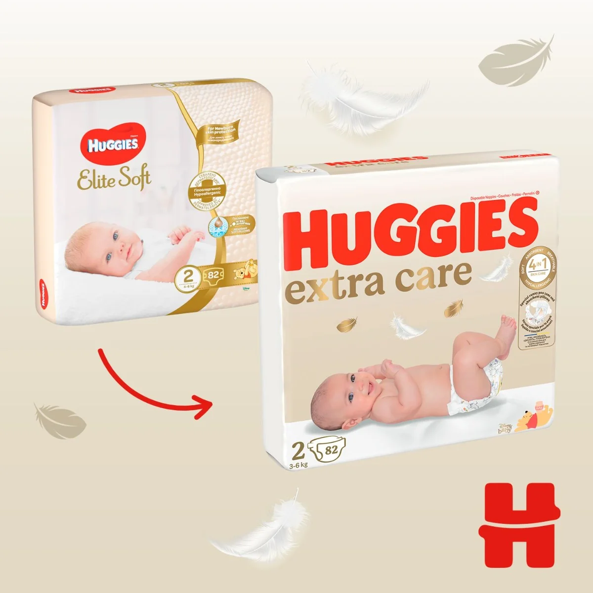 Huggies Elite Soft 2 4–6 kg dětské pleny 82 ks