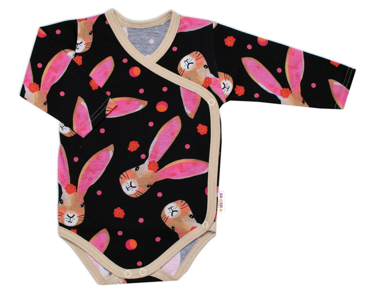 Baby Nellys Zavinovací kojenecké body dl. rukáv, bavlna, Zajíček granát