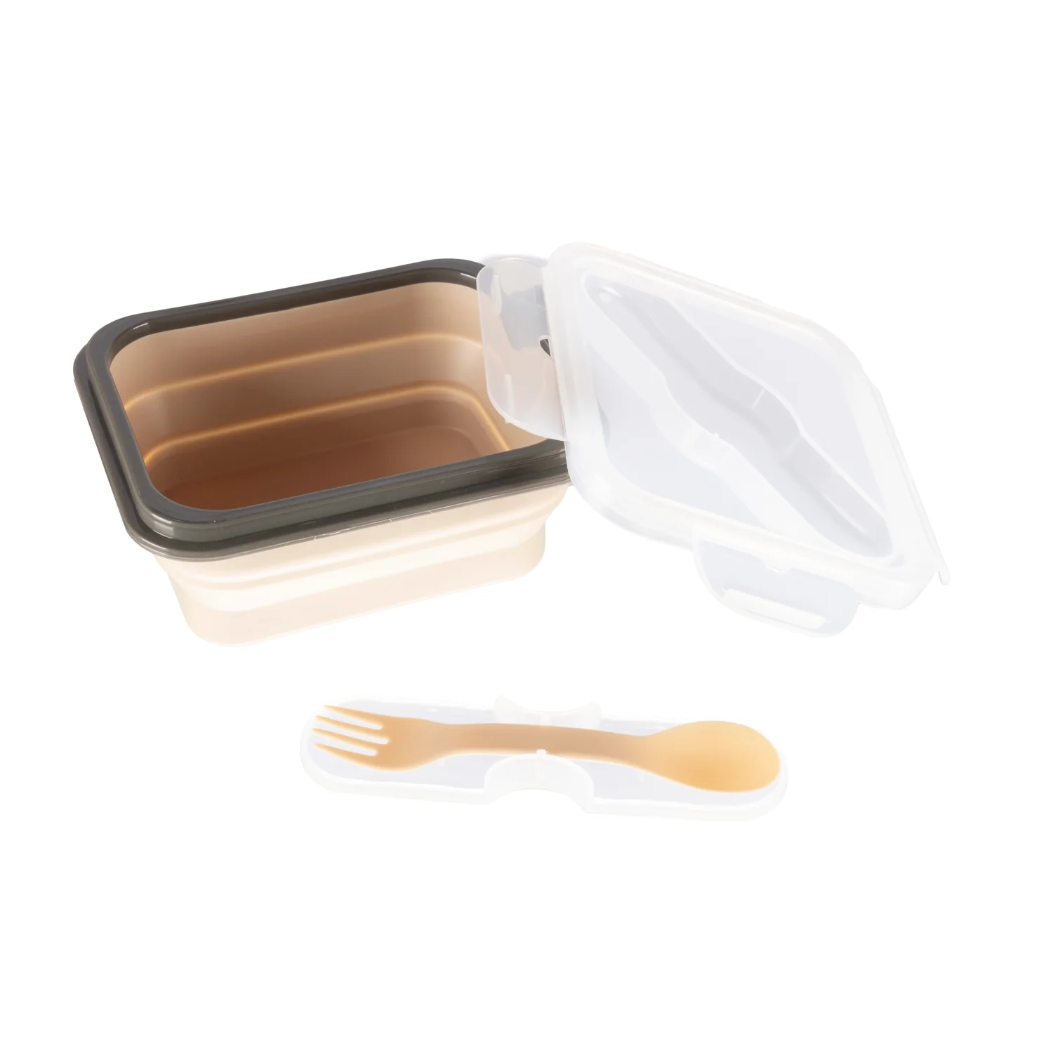 Zopa Silikonový svačinový box s příborem malý, Sand Beige 3