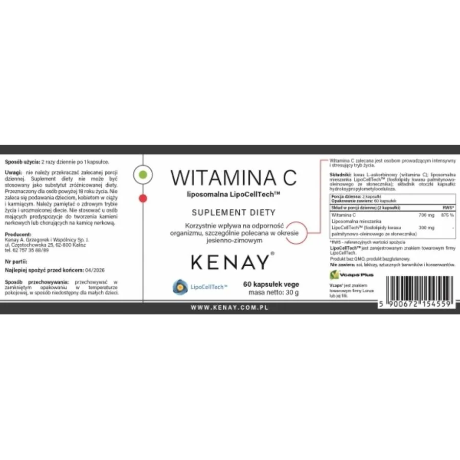 Kenay Vitamin C liposomální LipoCellTech 500 mg 60 kapslí