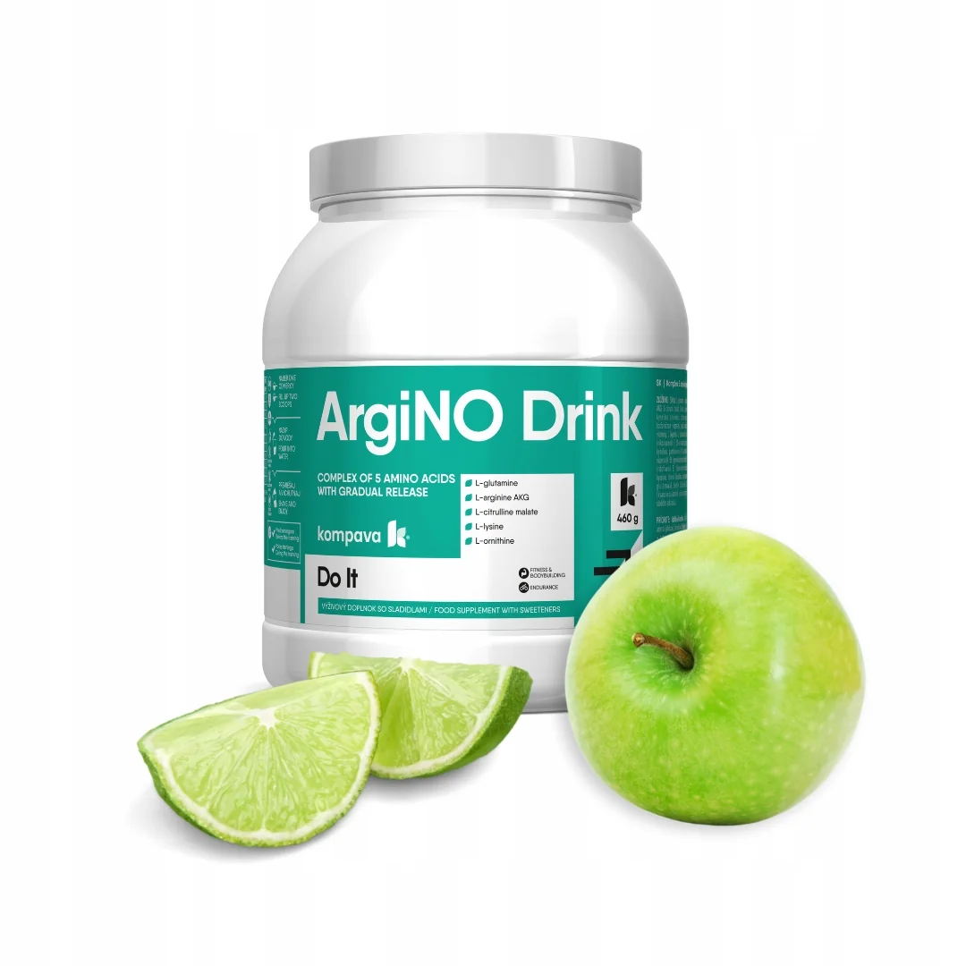 KOMPAVA PŘEDTRÉNINKOVÁ SVALOVÁ PUMPA ArgiNo drink 460g/42 porcí jablko-limetka