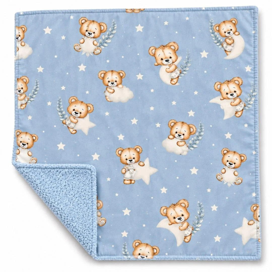 Baby Nellys Dětská oboustranná deka beránek 90x75 cm, Sleepy Teddy, modrá
