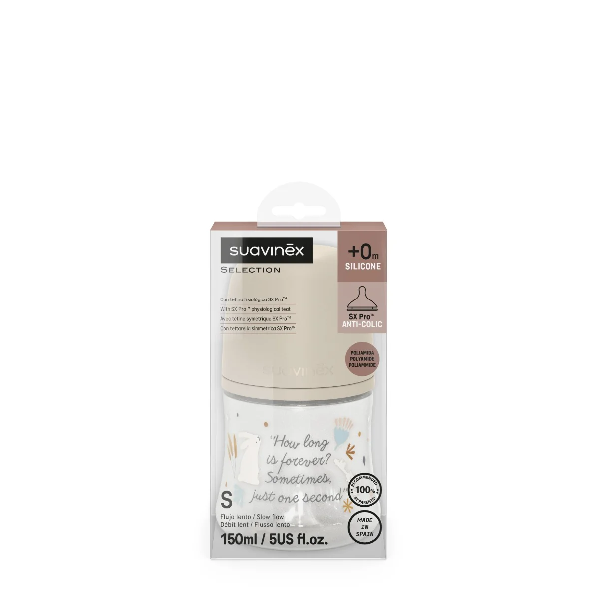 Suavinex Wonderland Kojenecká láhev průtok S 0m+ 150 ml 1 ks krémová