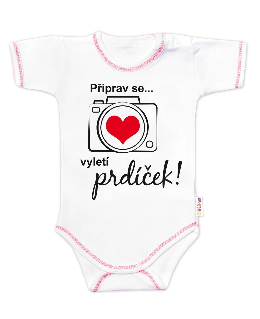 Baby Nellys Body kr. rukáv s vtipným textem, Připrav se..vyletí prdíček, 86