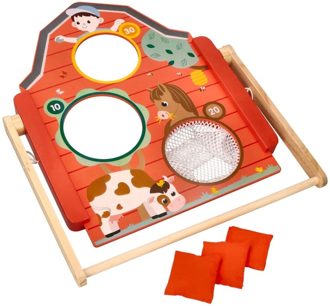 Adam Toys Aktivní dřevěná tabule na vhazování polštářků, Farma - červená